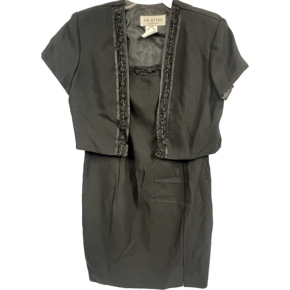 VTG J.R.‎ NITES BY CALIENDO 2-piece Black Bolero Jacket Dress Formal Sz. 14